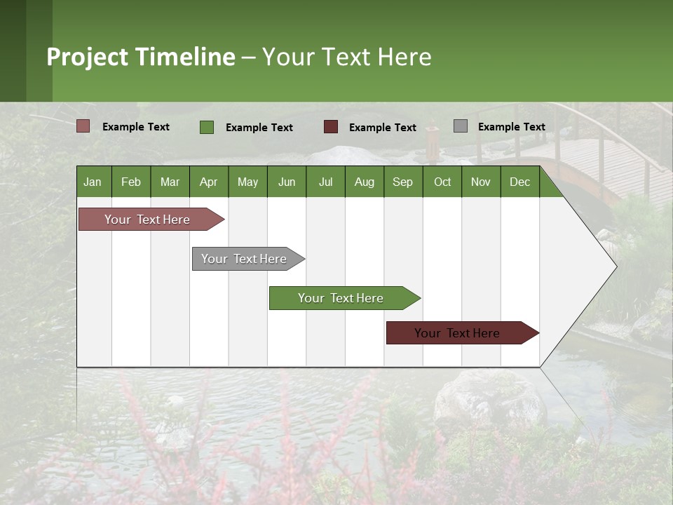 A Bridge Over A Small Pond In A Garden PowerPoint Template