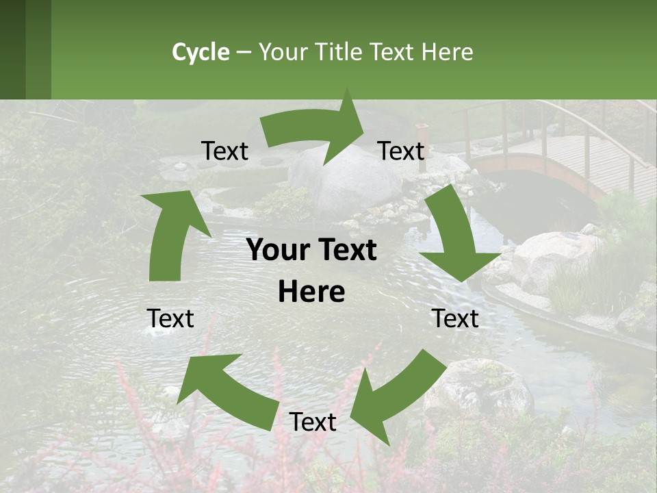 A Bridge Over A Small Pond In A Garden PowerPoint Template