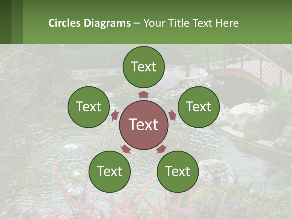 A Bridge Over A Small Pond In A Garden PowerPoint Template