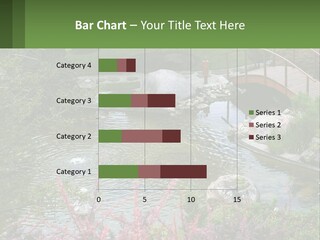 A Bridge Over A Small Pond In A Garden PowerPoint Template