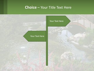 A Bridge Over A Small Pond In A Garden PowerPoint Template