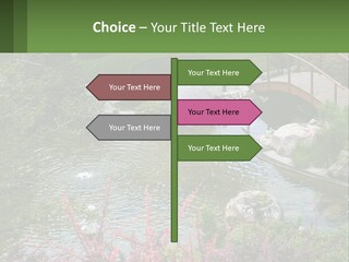 A Bridge Over A Small Pond In A Garden PowerPoint Template