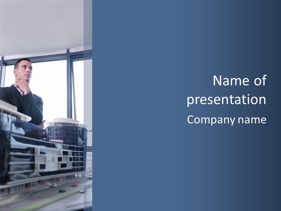 A Man Standing In Front Of A Window In A Building PowerPoint Template