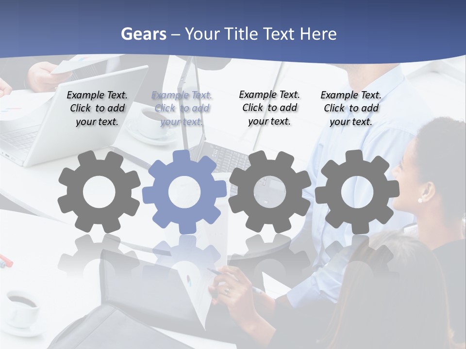 A Group Of People Sitting Around A Table With Laptops PowerPoint Template