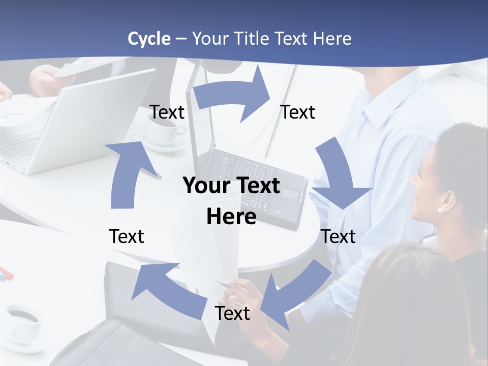 A Group Of People Sitting Around A Table With Laptops PowerPoint Template