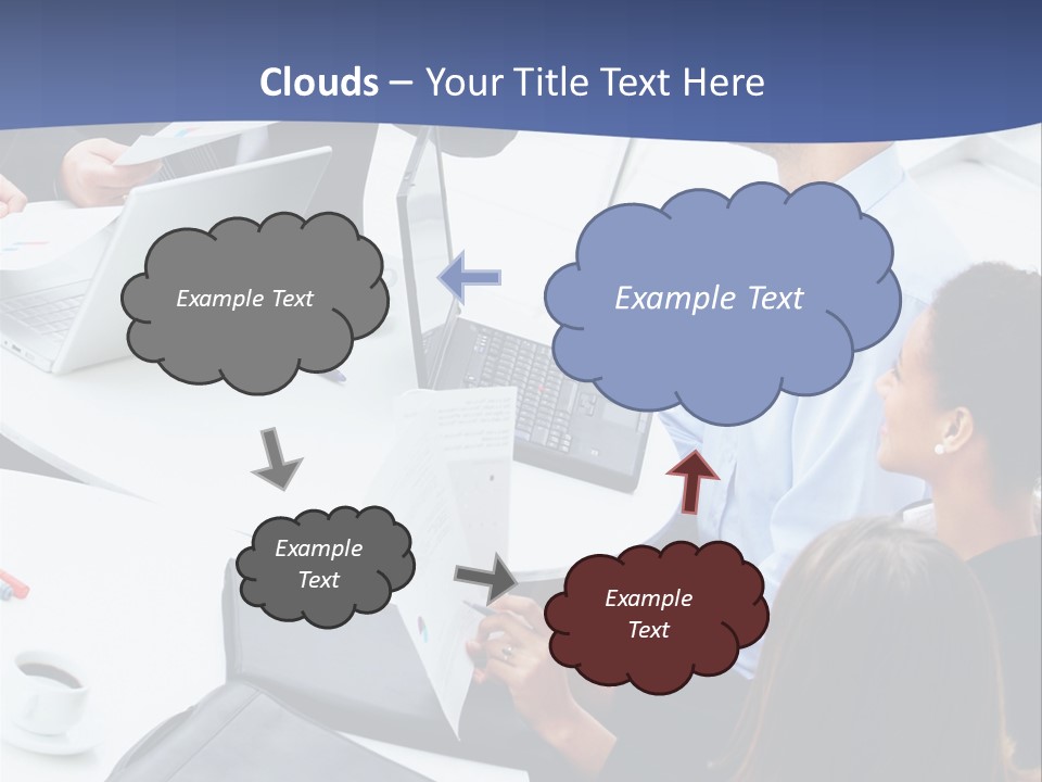 A Group Of People Sitting Around A Table With Laptops PowerPoint Template