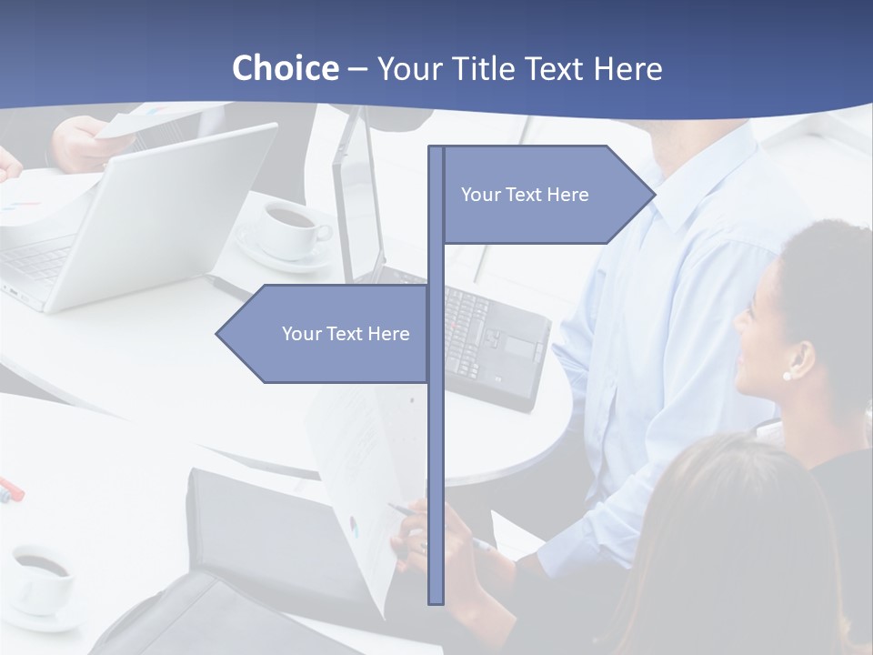 A Group Of People Sitting Around A Table With Laptops PowerPoint Template