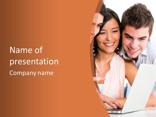 A Man And Woman Looking At A Laptop Screen PowerPoint Template