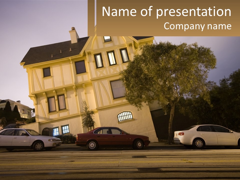 A Group Of Cars Parked In Front Of A Building PowerPoint Template