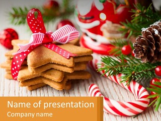 A Pile Of Cookies On A Table With Candy Canes PowerPoint Template