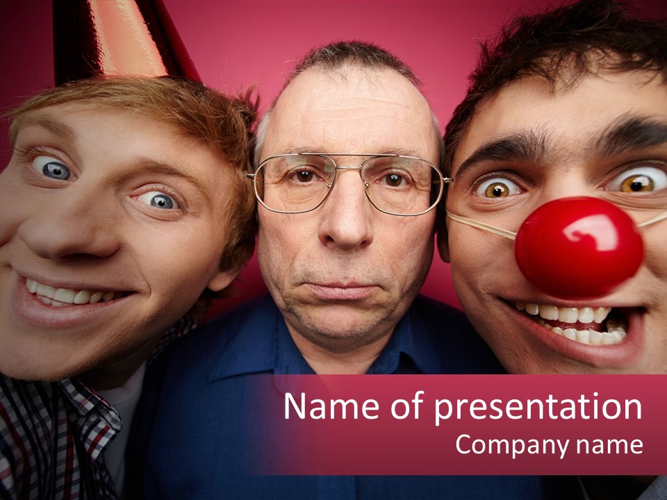 A Group Of People With Clown Noses And A Clown Nose PowerPoint Template