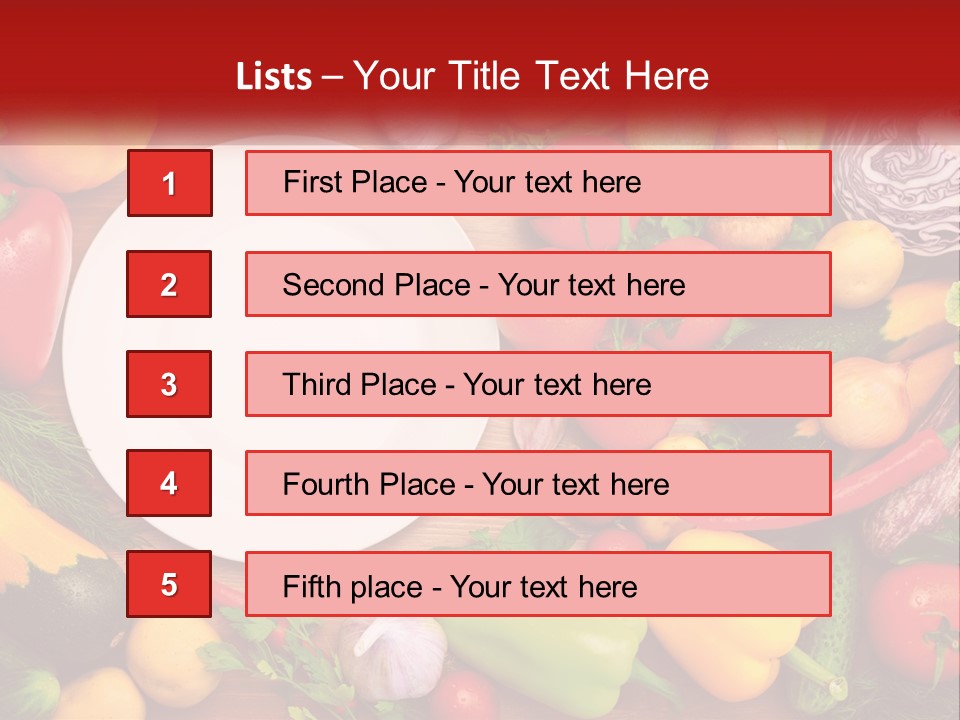 A White Plate Surrounded By Many Different Types Of Vegetables PowerPoint Template