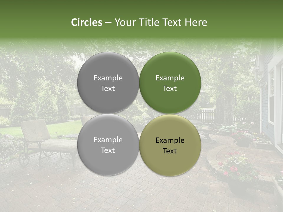 A Brick Patio With Chairs And An Umbrella PowerPoint Template