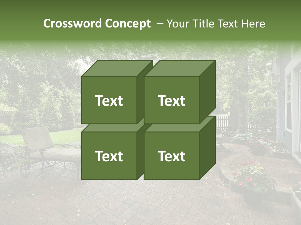 A Brick Patio With Chairs And An Umbrella PowerPoint Template