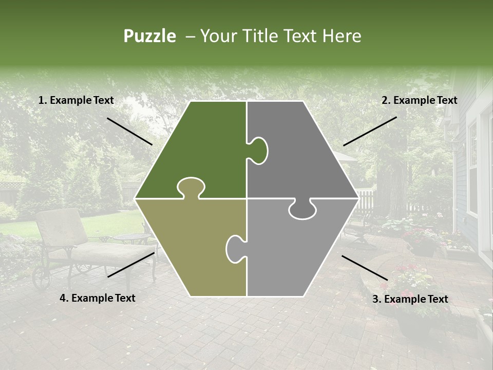 A Brick Patio With Chairs And An Umbrella PowerPoint Template