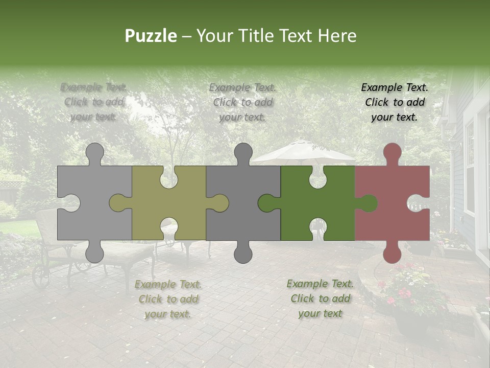 A Brick Patio With Chairs And An Umbrella PowerPoint Template