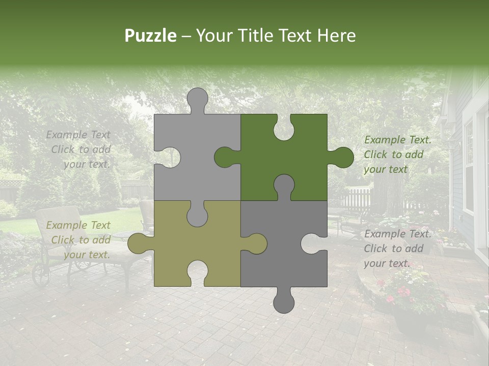A Brick Patio With Chairs And An Umbrella PowerPoint Template