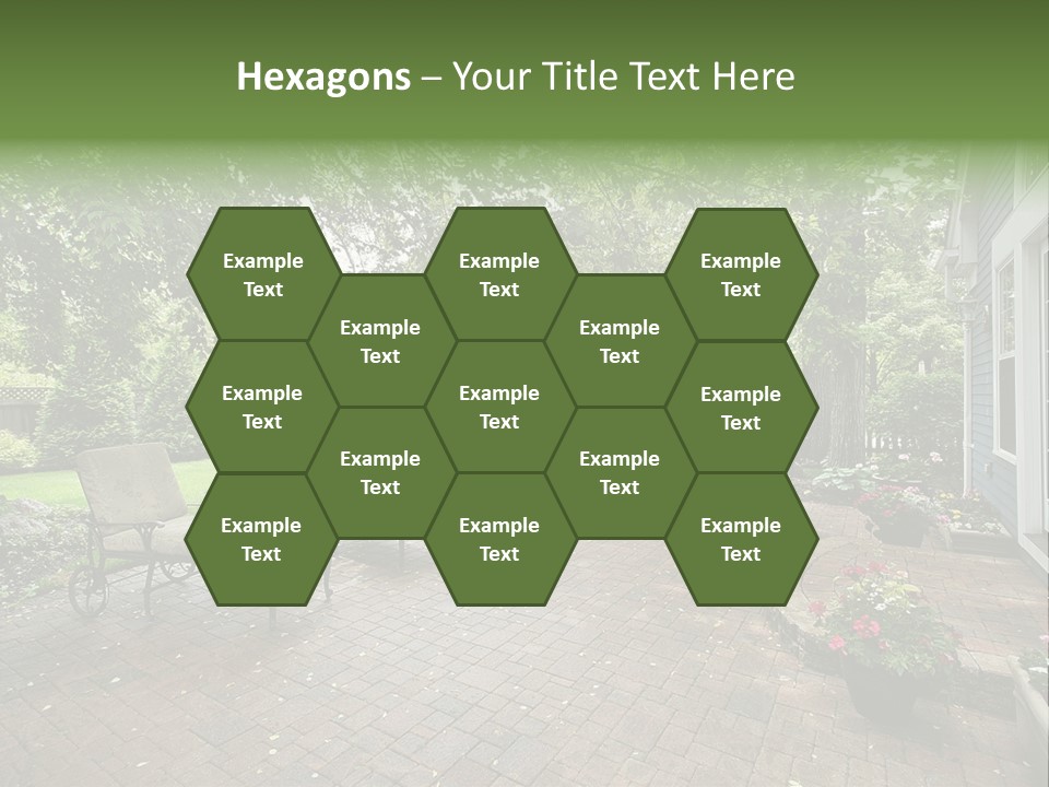 A Brick Patio With Chairs And An Umbrella PowerPoint Template