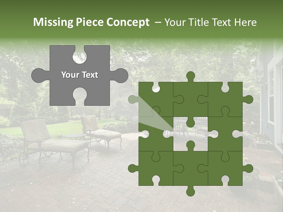 A Brick Patio With Chairs And An Umbrella PowerPoint Template
