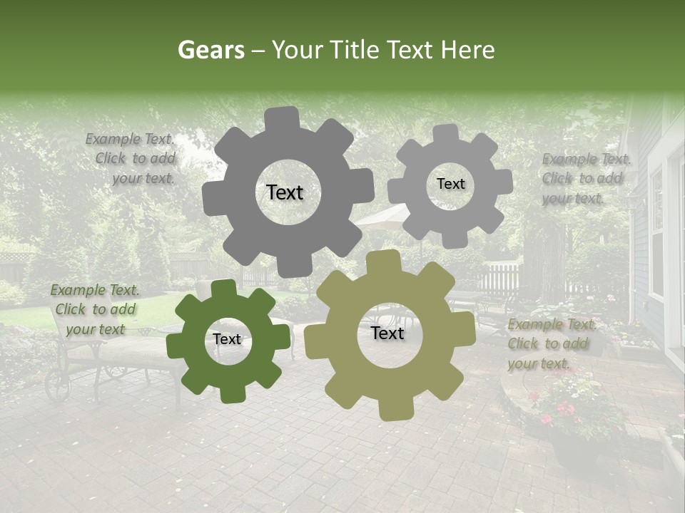 A Brick Patio With Chairs And An Umbrella PowerPoint Template