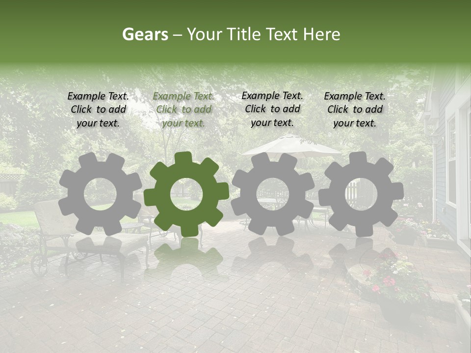 A Brick Patio With Chairs And An Umbrella PowerPoint Template