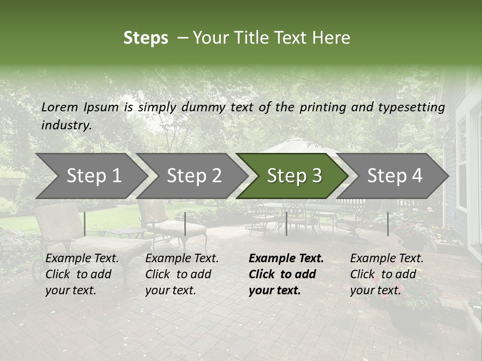 A Brick Patio With Chairs And An Umbrella PowerPoint Template