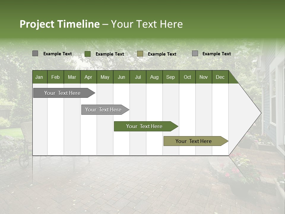 A Brick Patio With Chairs And An Umbrella PowerPoint Template