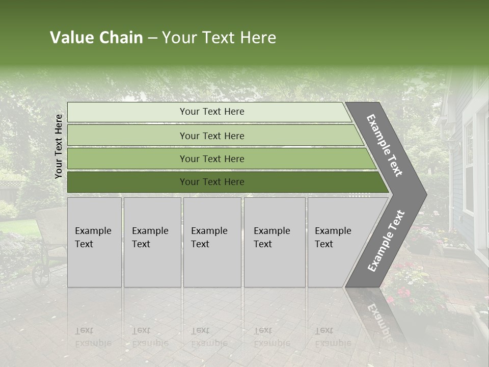 A Brick Patio With Chairs And An Umbrella PowerPoint Template