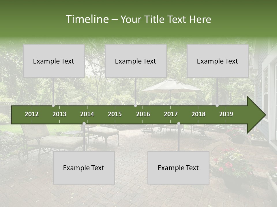 A Brick Patio With Chairs And An Umbrella PowerPoint Template
