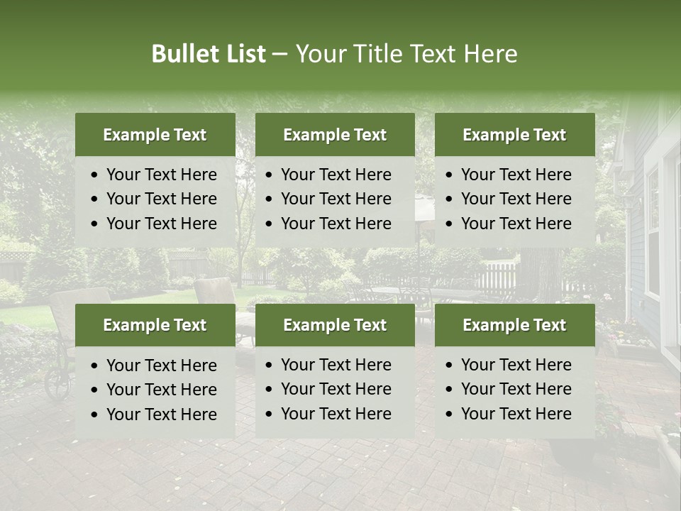A Brick Patio With Chairs And An Umbrella PowerPoint Template