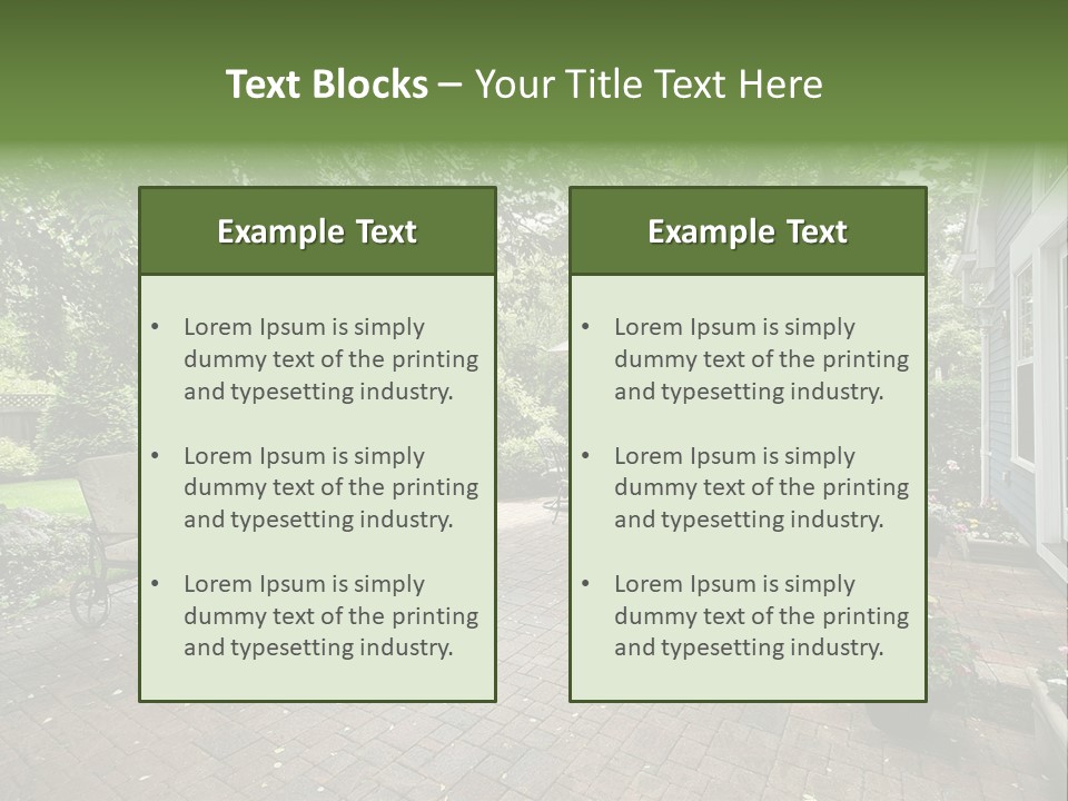 A Brick Patio With Chairs And An Umbrella PowerPoint Template