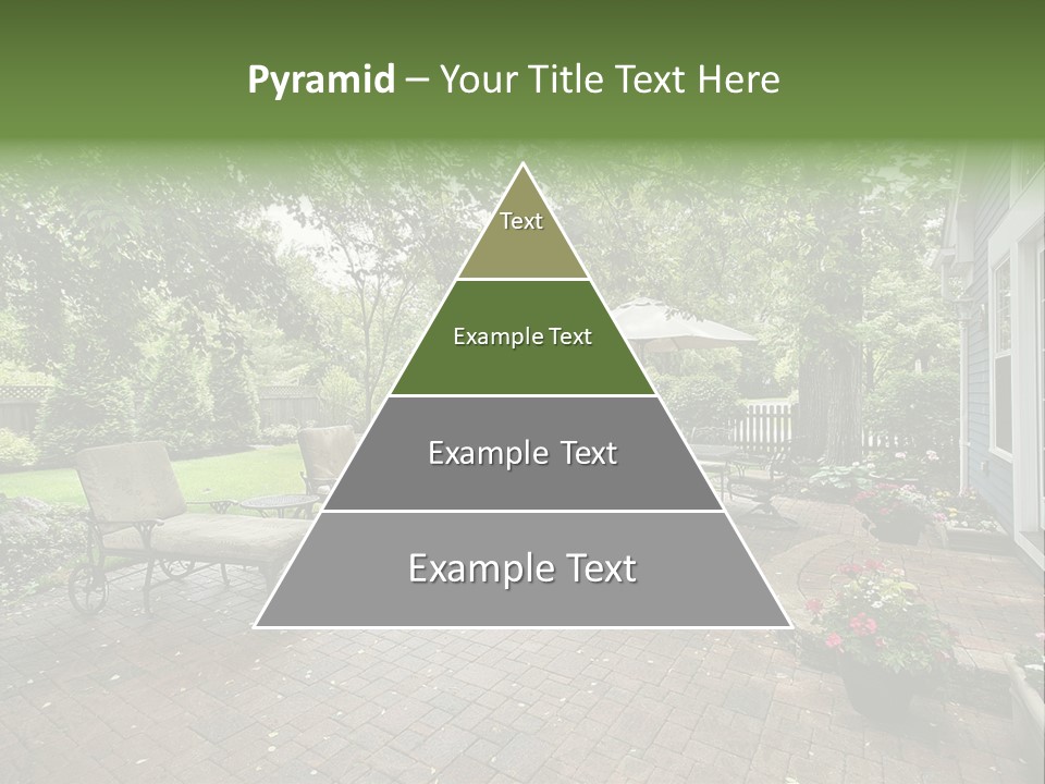 A Brick Patio With Chairs And An Umbrella PowerPoint Template