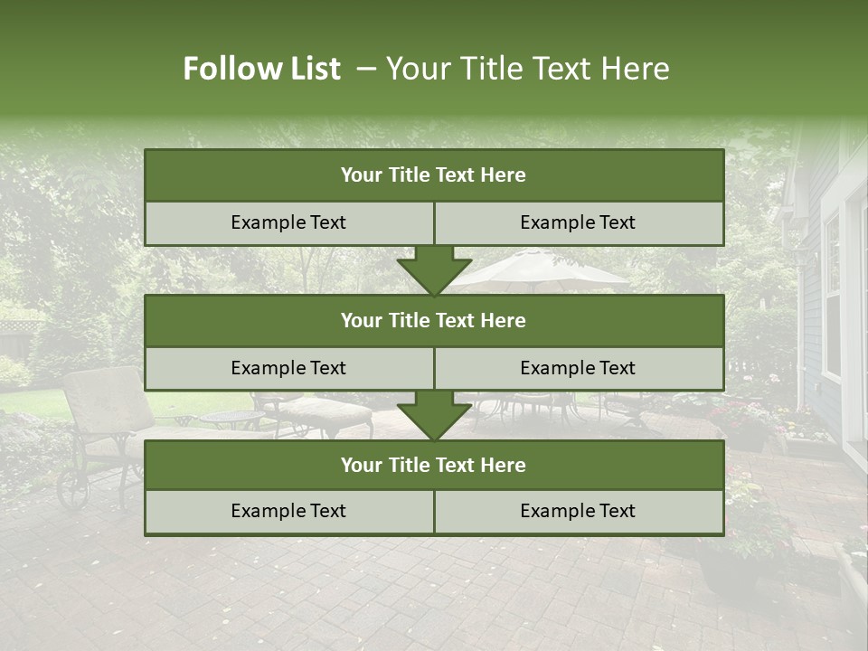 A Brick Patio With Chairs And An Umbrella PowerPoint Template