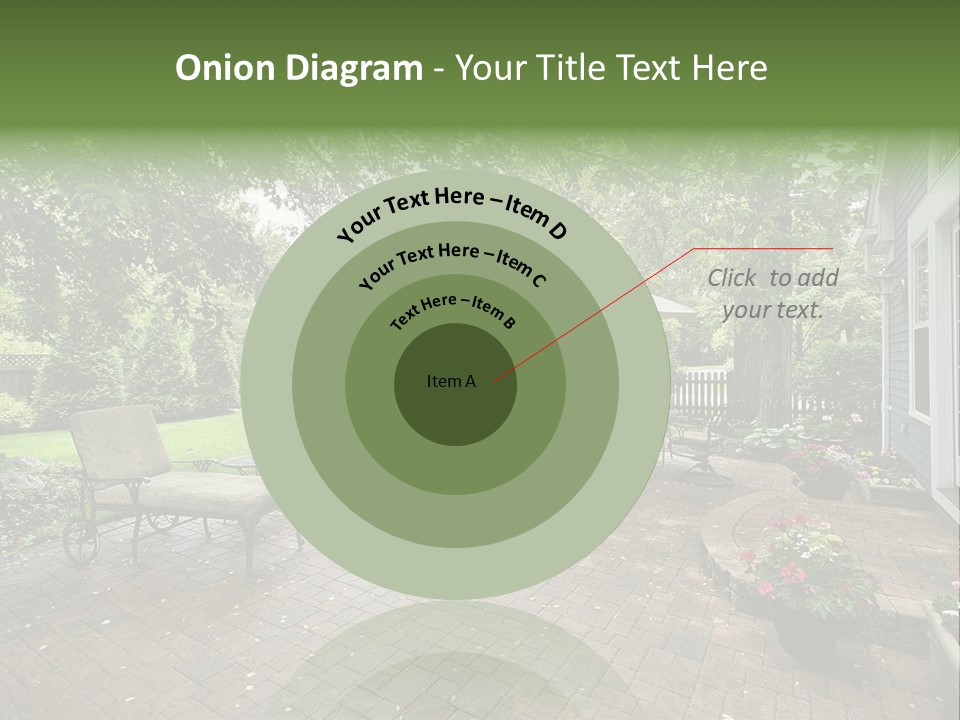 A Brick Patio With Chairs And An Umbrella PowerPoint Template