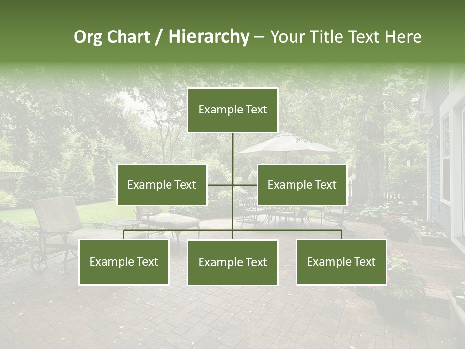A Brick Patio With Chairs And An Umbrella PowerPoint Template