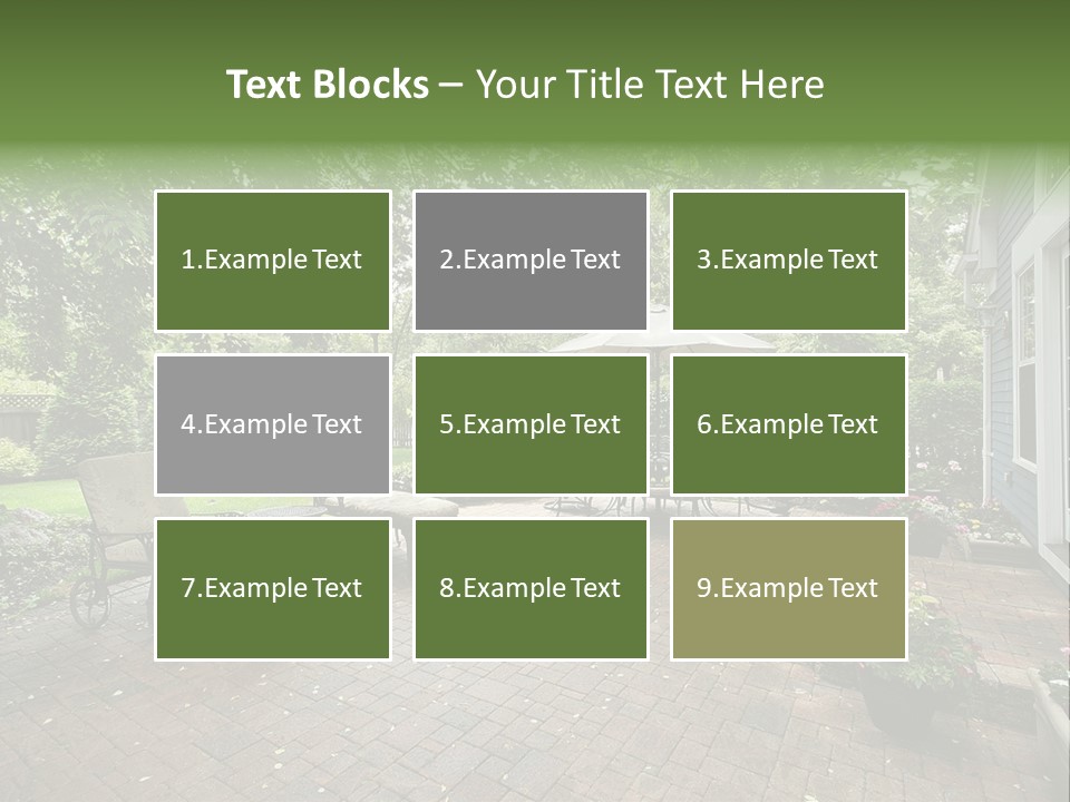A Brick Patio With Chairs And An Umbrella PowerPoint Template