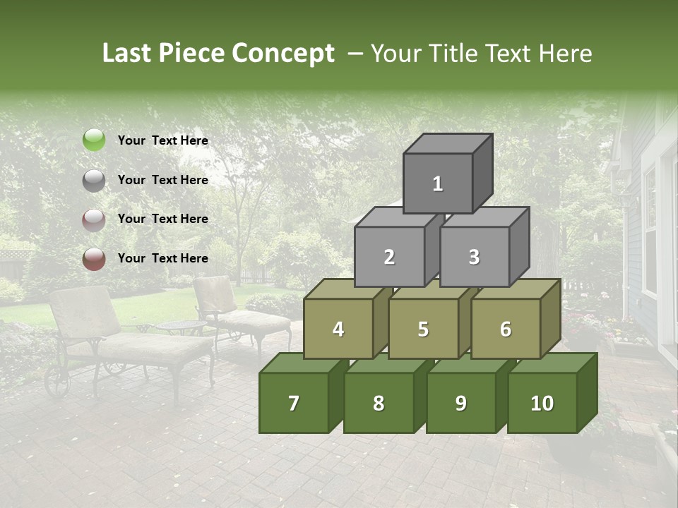 A Brick Patio With Chairs And An Umbrella PowerPoint Template