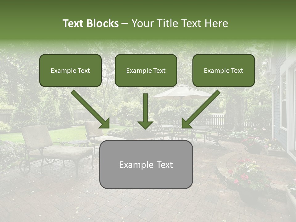 A Brick Patio With Chairs And An Umbrella PowerPoint Template