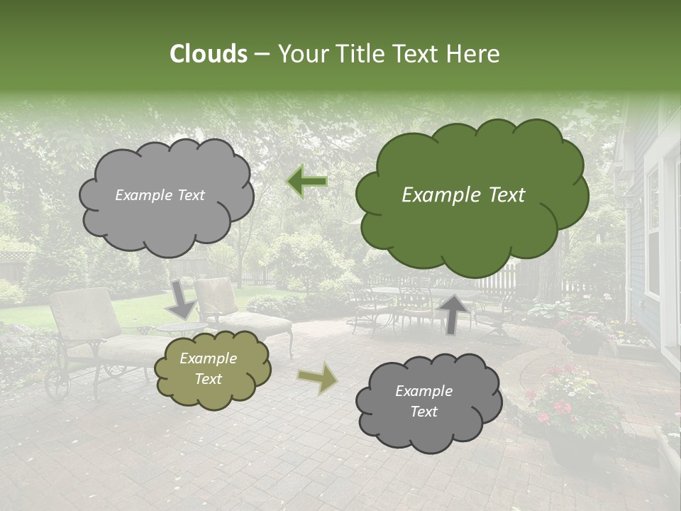 A Brick Patio With Chairs And An Umbrella PowerPoint Template