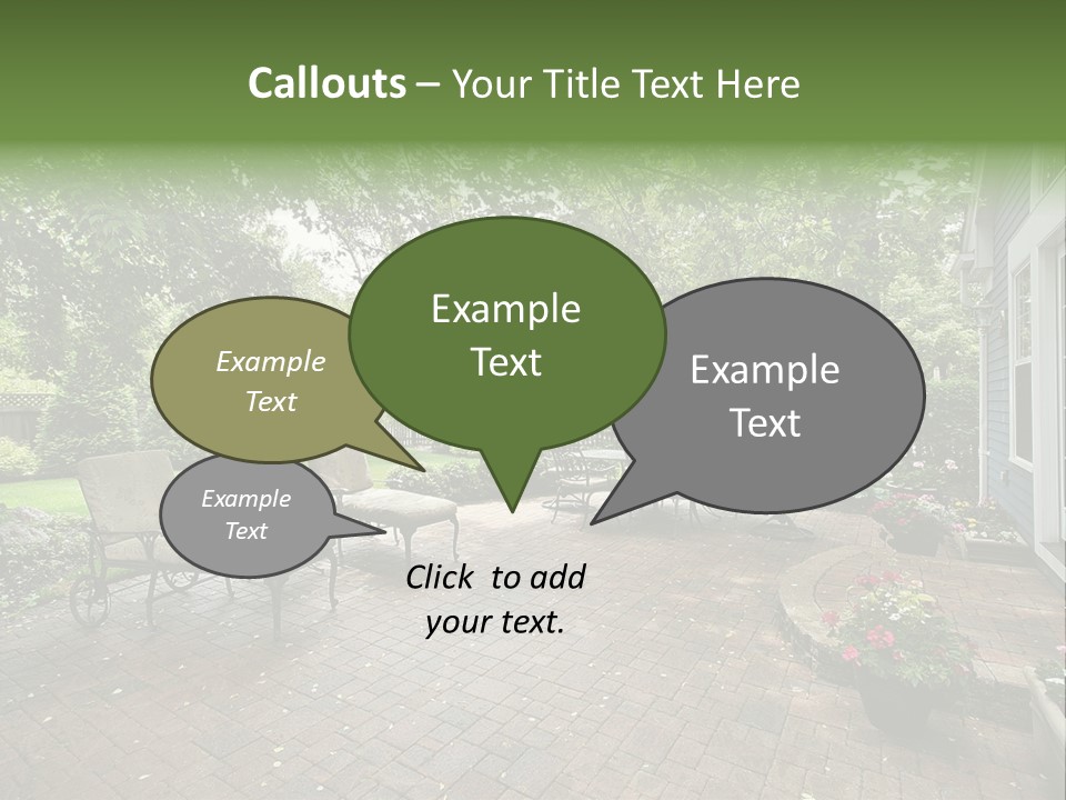 A Brick Patio With Chairs And An Umbrella PowerPoint Template