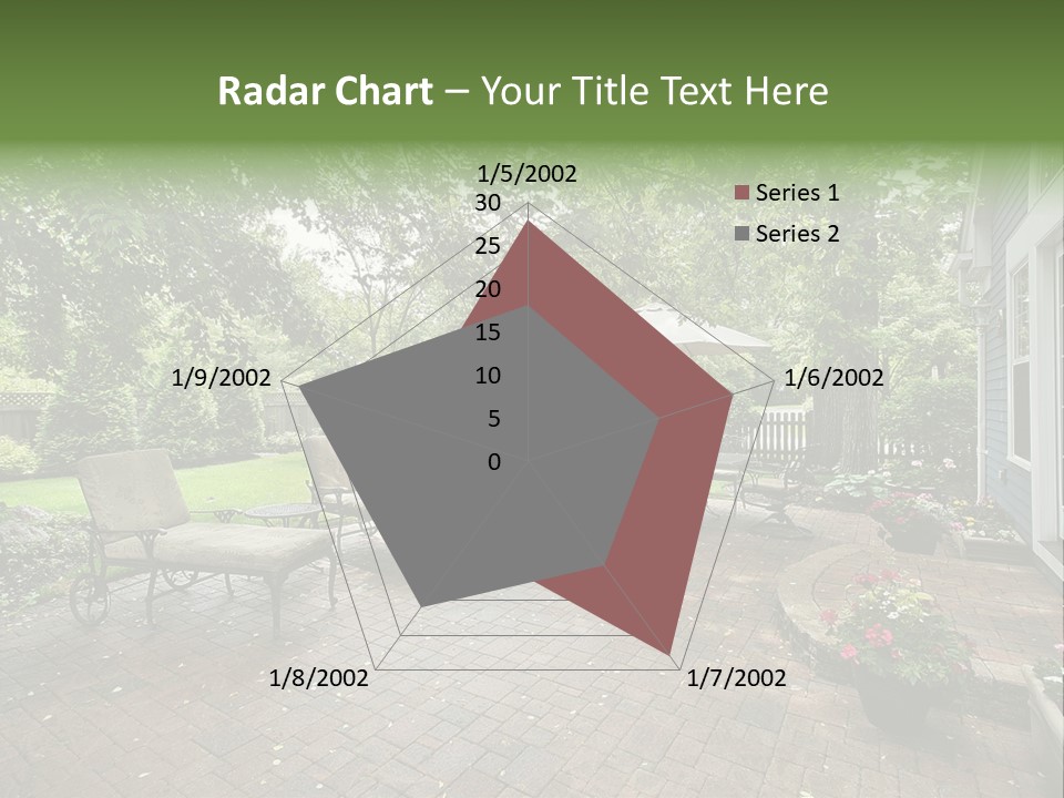 A Brick Patio With Chairs And An Umbrella PowerPoint Template