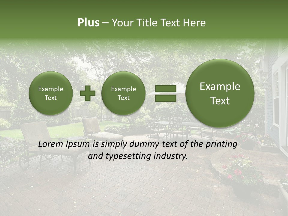 A Brick Patio With Chairs And An Umbrella PowerPoint Template