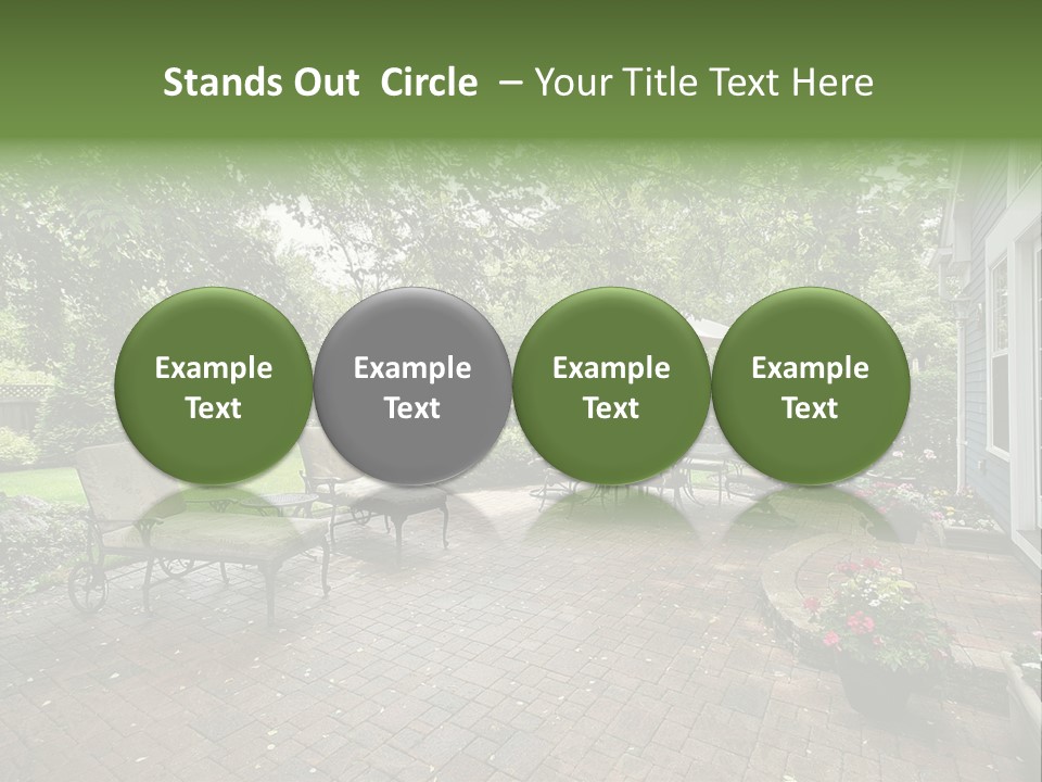 A Brick Patio With Chairs And An Umbrella PowerPoint Template