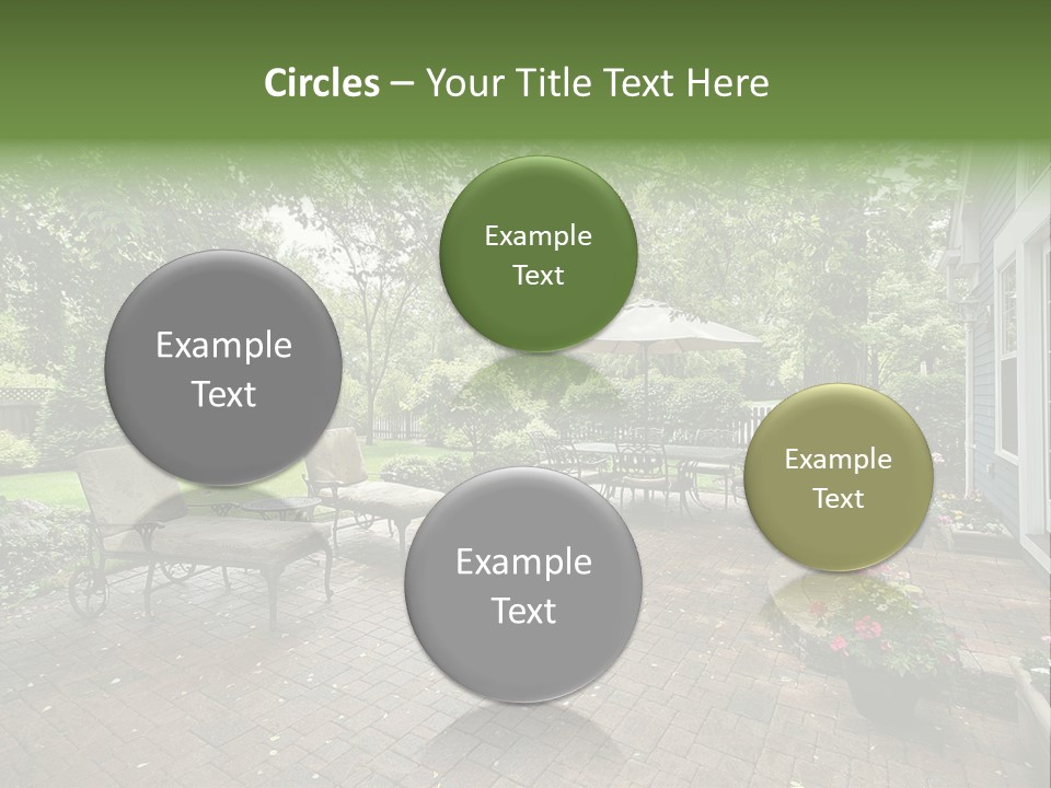 A Brick Patio With Chairs And An Umbrella PowerPoint Template