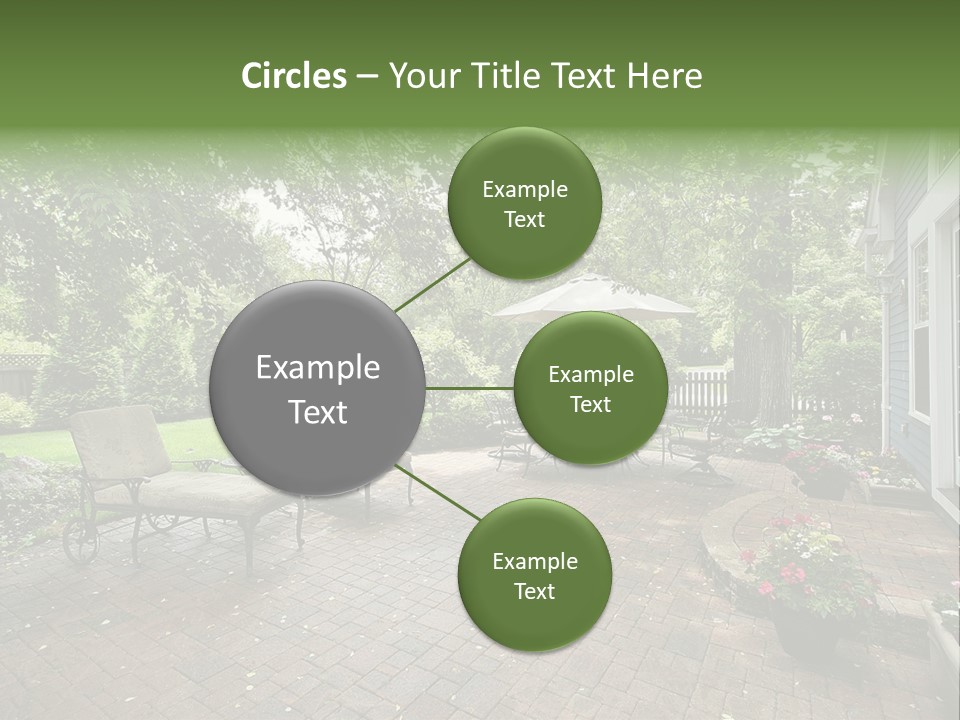 A Brick Patio With Chairs And An Umbrella PowerPoint Template