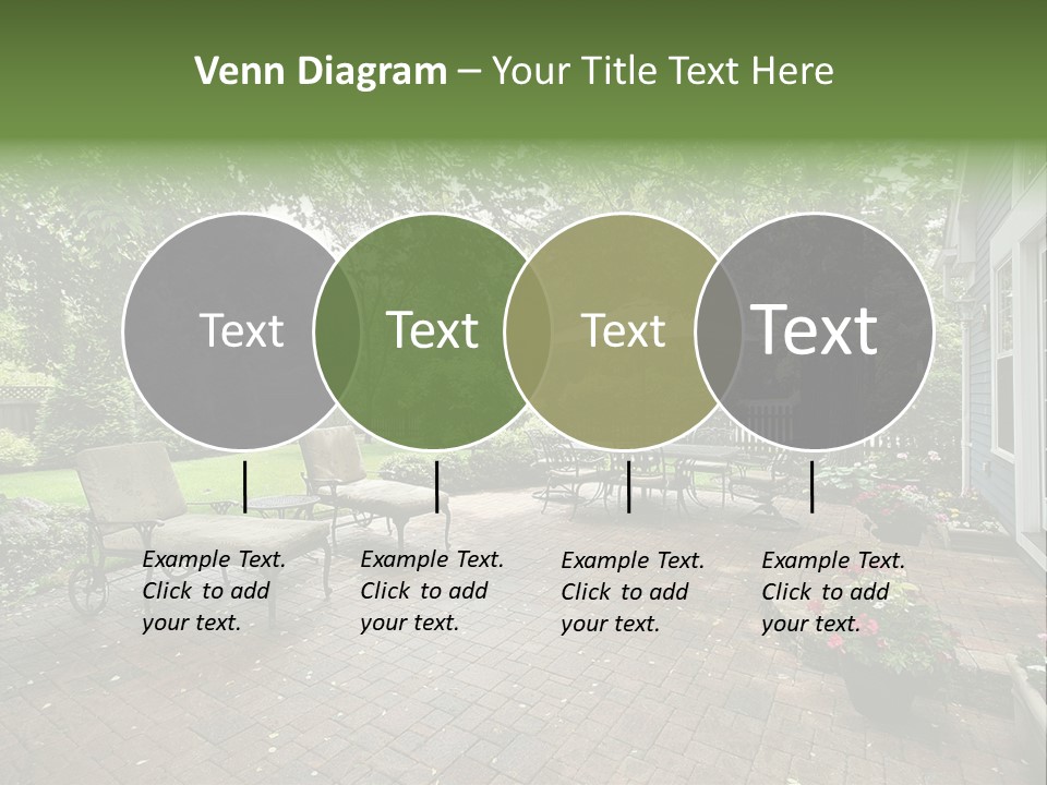A Brick Patio With Chairs And An Umbrella PowerPoint Template