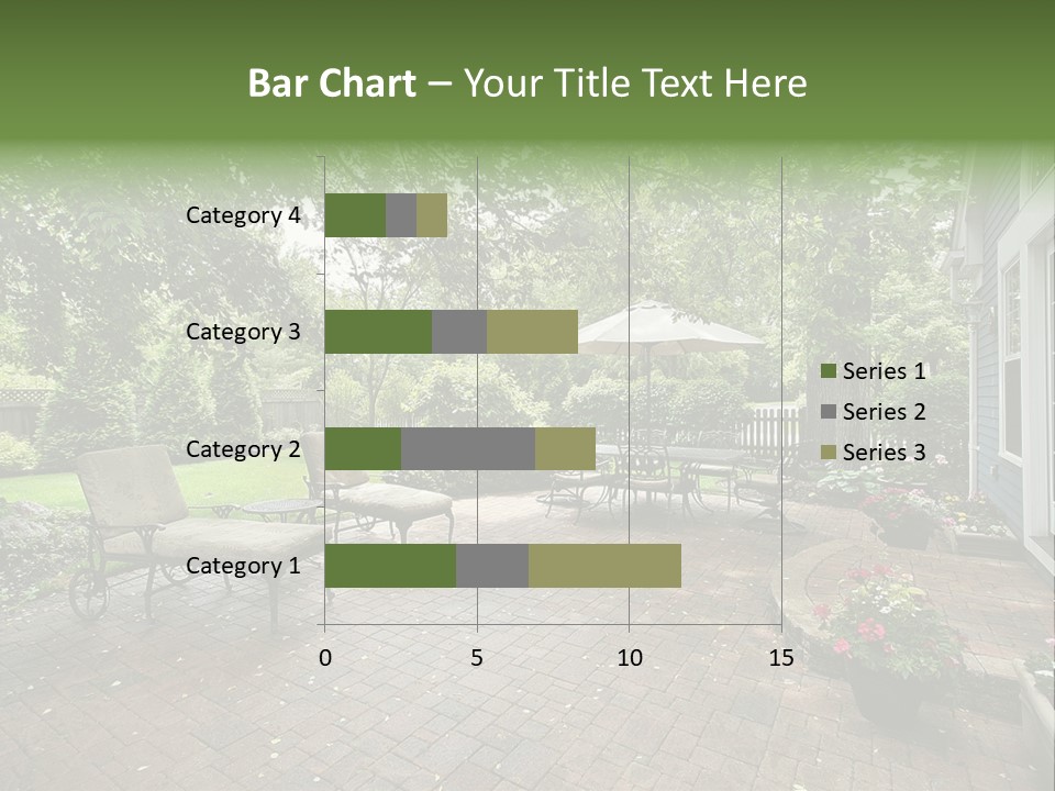 A Brick Patio With Chairs And An Umbrella PowerPoint Template