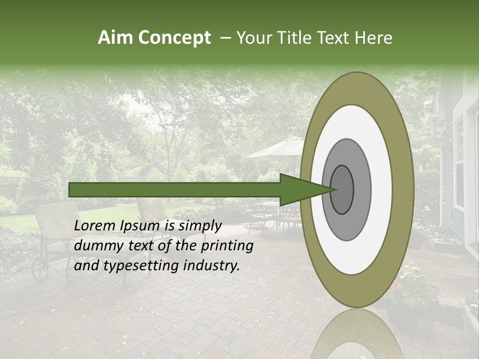 A Brick Patio With Chairs And An Umbrella PowerPoint Template