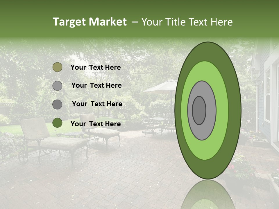 A Brick Patio With Chairs And An Umbrella PowerPoint Template