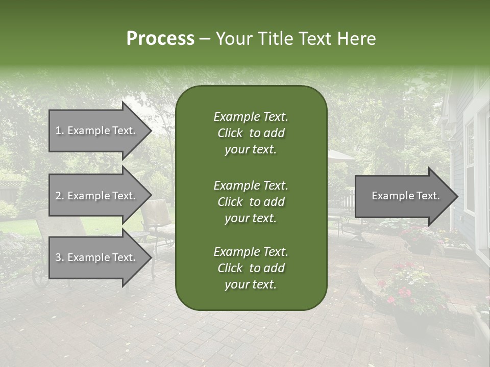 A Brick Patio With Chairs And An Umbrella PowerPoint Template